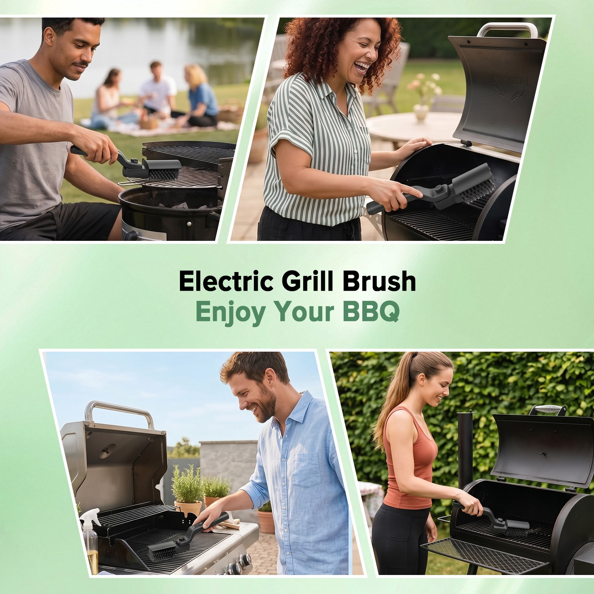Electric Grill Brush, 180° Adjustable Angle, 3-Speed Power Motor, 90-Min Runtime, Rechargeable, Outdoor Kit Grill Cleaner for BBQ Grates Griddles