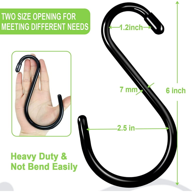 12 Pack 6 Inch Heavy Duty Large S Hook Vinyl Coated S Hooks for Hanging  Plants,7mm Thickness Non Slip Sturdy Metal Black Jean Hooks for Closet,Bird