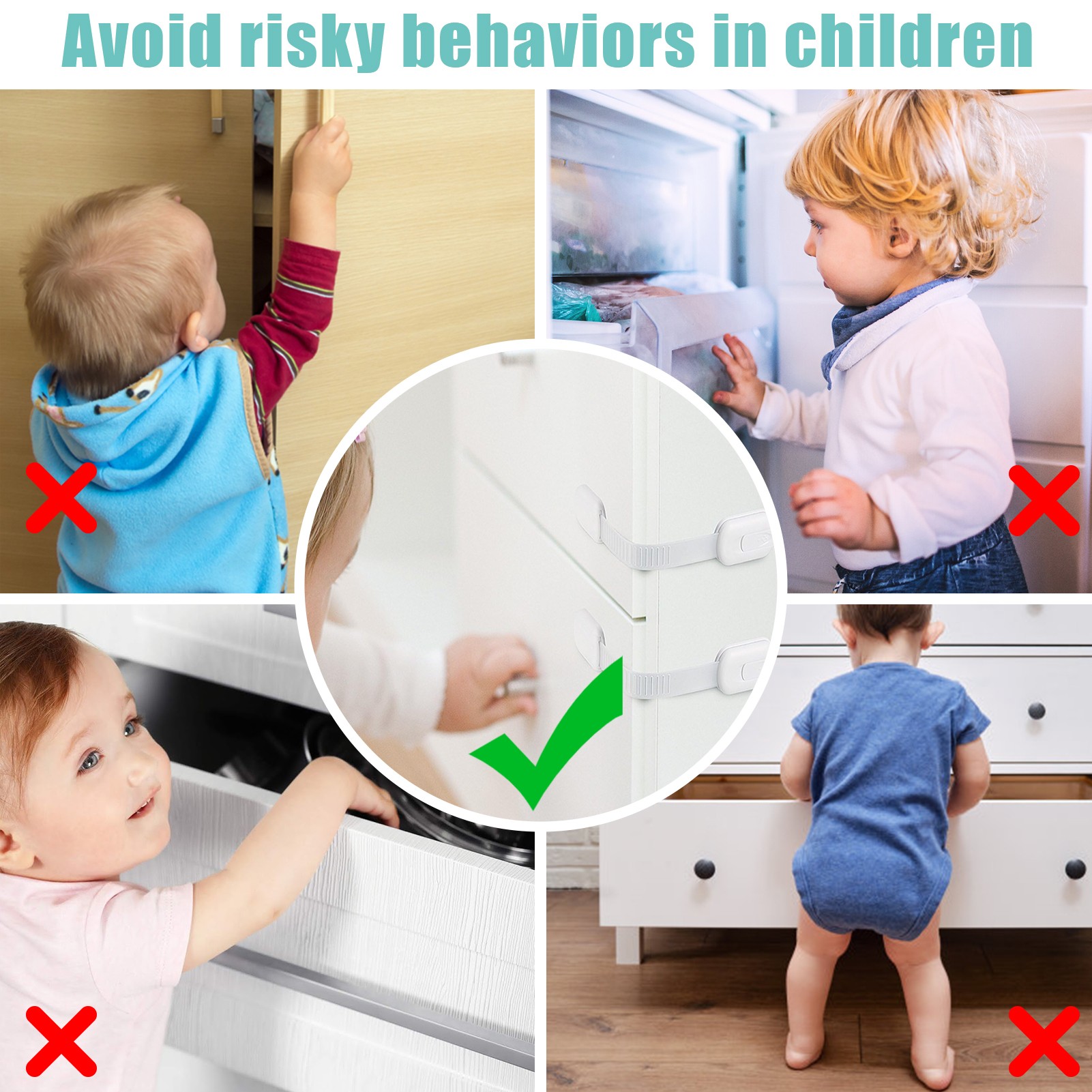 Yalumo Child Safety Cabinet Locks, 12 Pack with Adhesive Strips photo 2