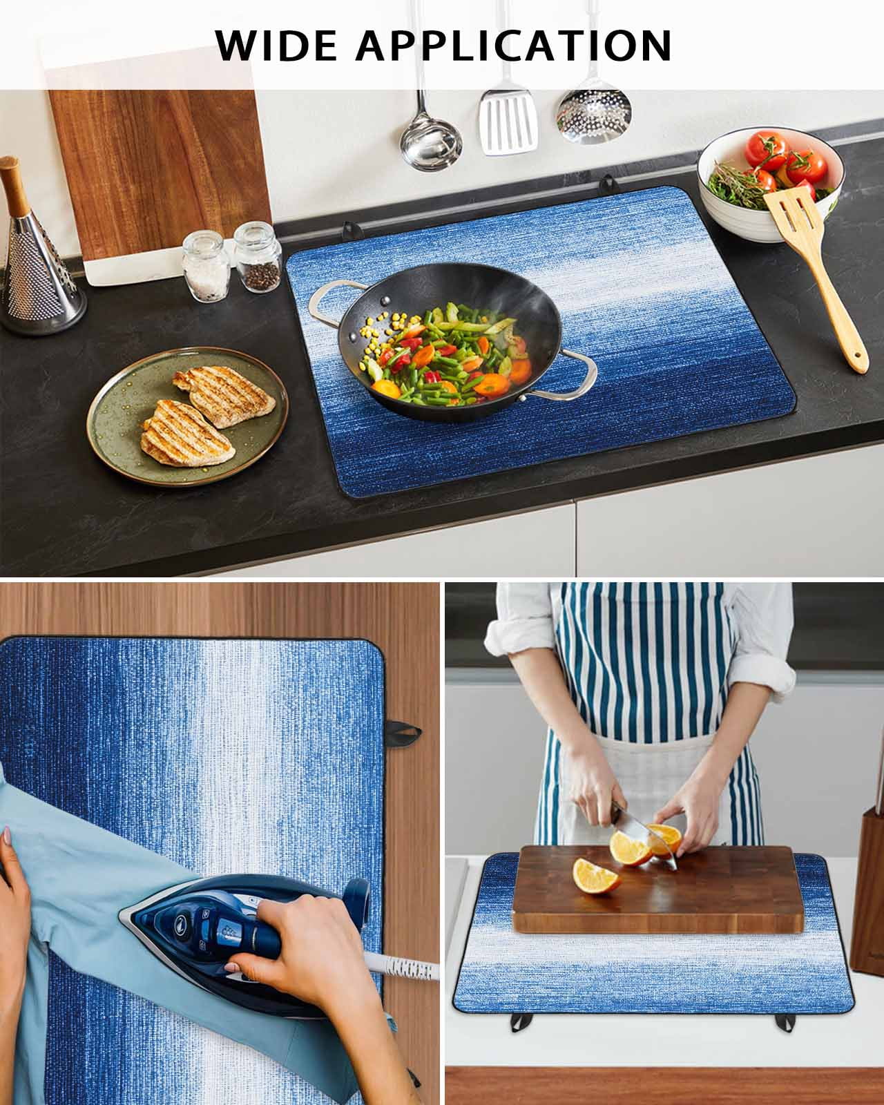 nqOlkjepod Large Induction Cooktop Protector Mat 36"x21", Blue White Ombre Stove Top Covers for Electric Stove, Gradient Abstract Gradient Texture Stove Burner Cover Mats, Glass Top Stove Cover