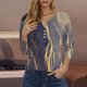 thumbnail image 2 of Blusas de Manga Corta para las Mujeres Impresas 3/4 Manga Cuello Redondo Blusa Casual, Ligero Diario Superior, 2 of 5