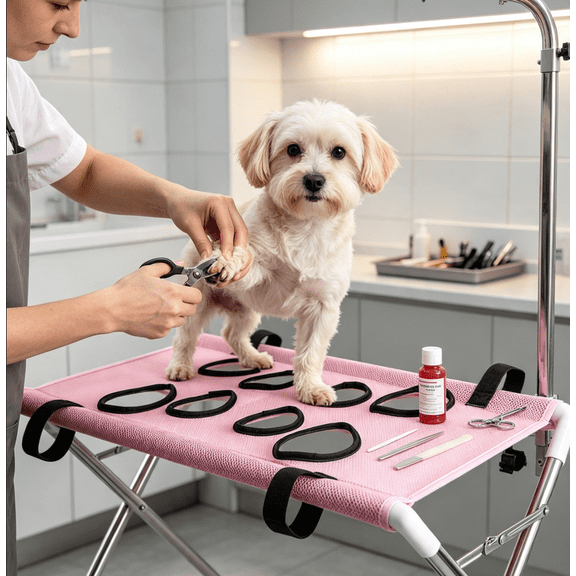 Stainless Steel Folding Pet Bath Grooming Hammock, Multi Functional Hammock Helper,Breathable Mesh Pet Shower Stand, Indoor Home Hair Cutting Ear Cleaning,Pink