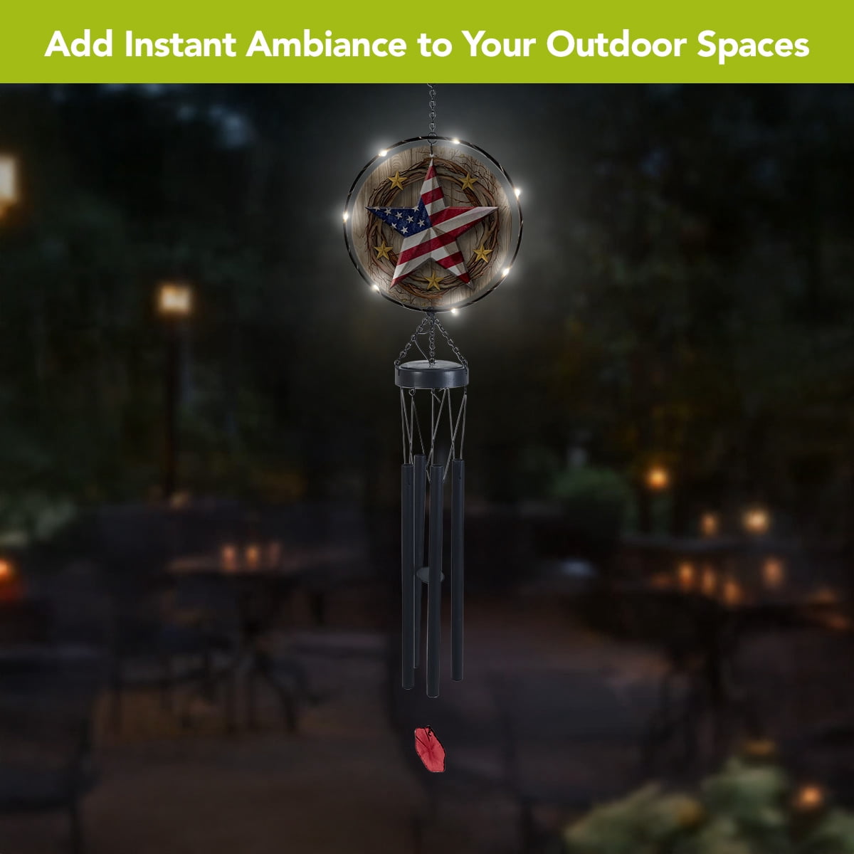 Briarwood Lane Everyday LED Illuminated Solar Powered Glass Suncatcher  Wind Chime 37x8 American Barnstar Wind Chime For Outdoors Melodic Metal Windchimes Wind-Chimes