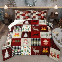 Homewish Santa Claus Snomman Bedding Comforter Set,Kawaii Christmas Reindeer Twin Comforter Sets,Modern Geometric Plaid Bedding Set For Girls Kids,Luxury Bedroom Decor Reversible,2-Piece