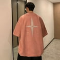 thumbnail image 7 of Men's Crew Neck Suede Loose Short Sleeve Letter T-shirt, 7 of 7
