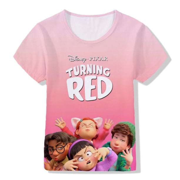 Camiseta roja giratoria de Disney, camisetas de oso Kawaii, ropa de princesa Panda para niños, camiseta con estampado 3D de dibujos animados para niños y niñas, Tops de verano 140 Gao Jinjia LED