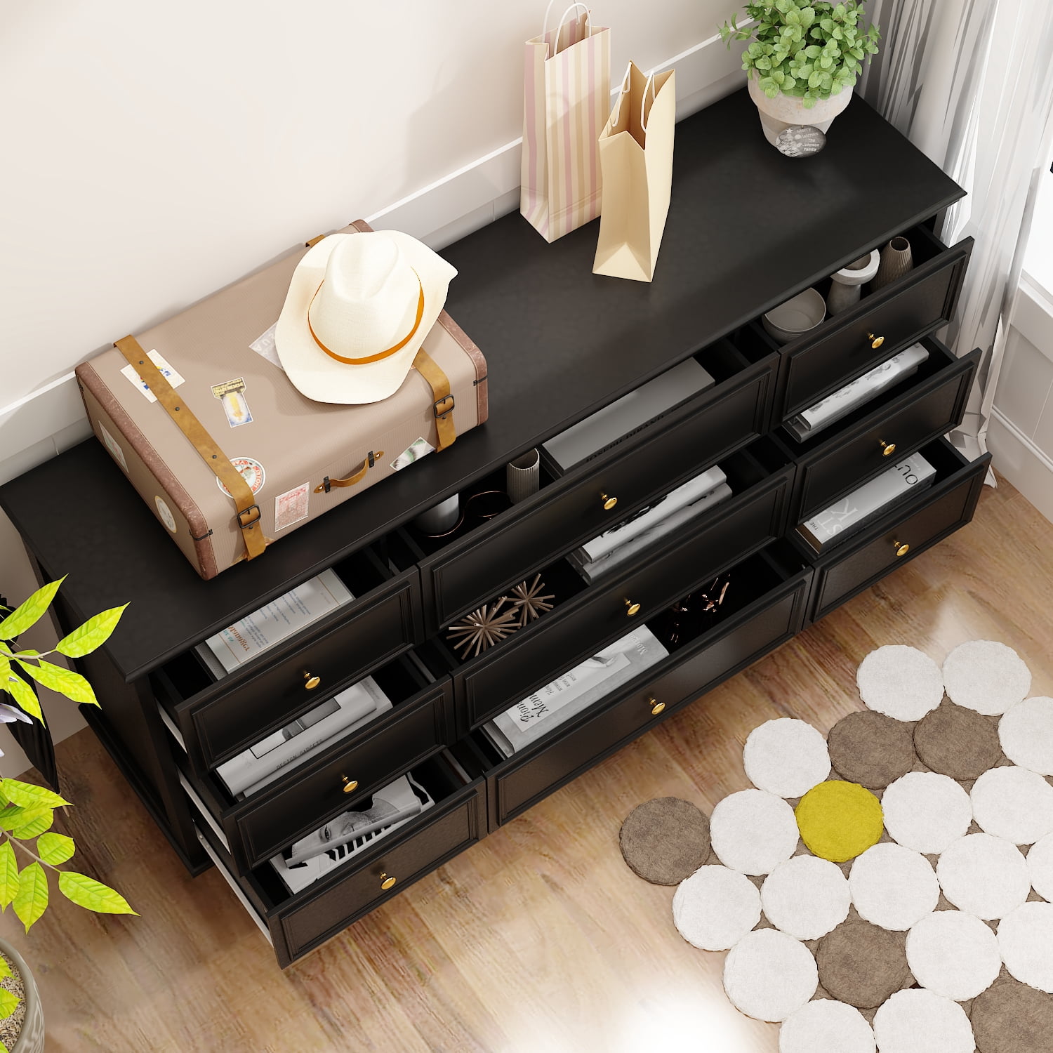 KULAGAGA 9 Drawer Dresser for Bedroom, 63" Wide Dresser Organizer Chest of Drawers for Nursery Black