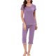 thumbnail image 2 of Conjunto de pijama de mujer INSPIRE CHIC, ropa de dormir, cuello redondo, ropa de casa con pantalones capri, color púrpura, 2 of 5