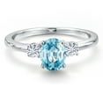 thumbnail image 3 of Gem Stone King 14K White Gold Blue Zircon and White Moissanite Engagement Ring for Women | 1.45 Cttw | Oval 7X5MM | Gemstone Birthstone | Size 5, 3 of 6