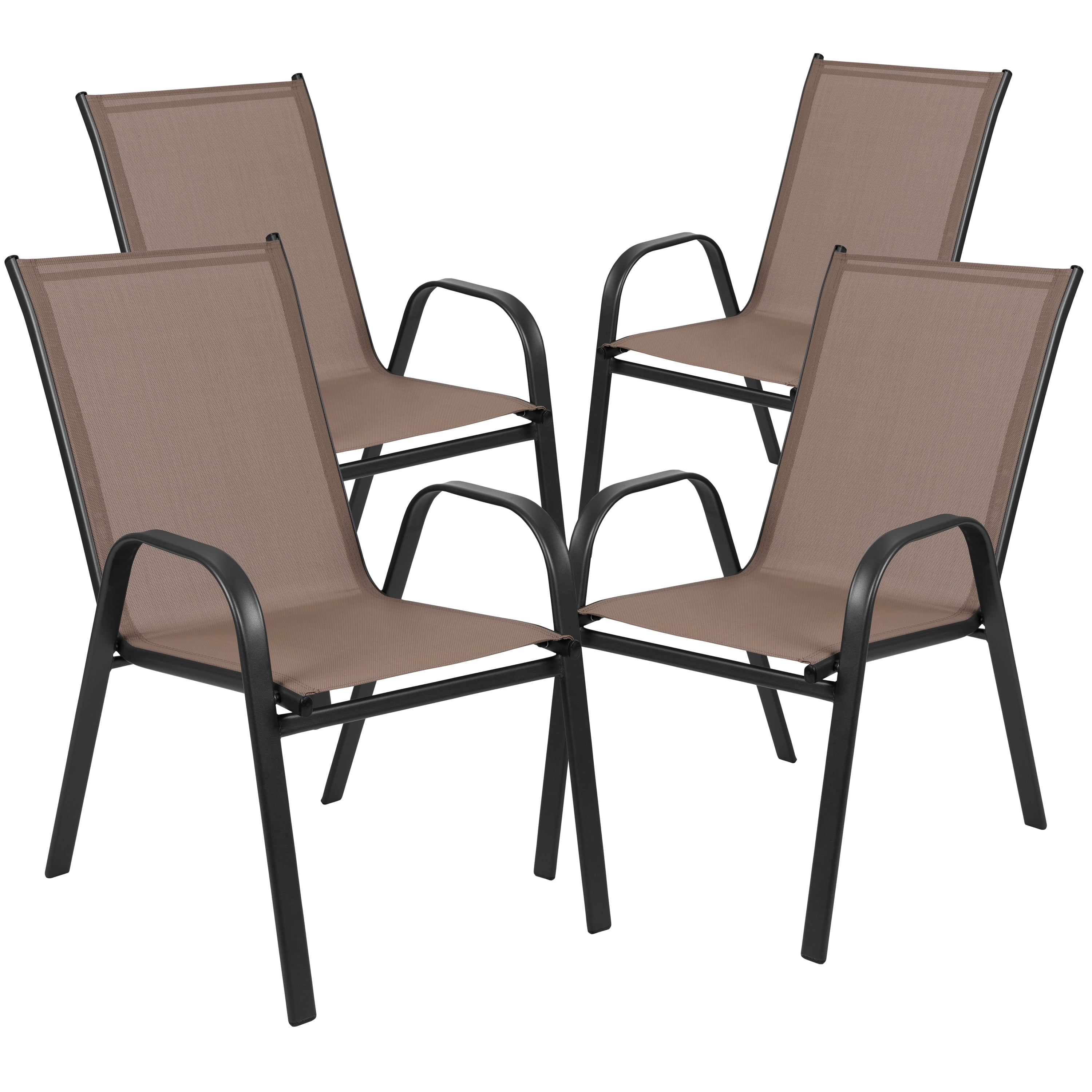 Emma + Oliver 4 Pack Brown Outdoor Stack Chair with Flex Comfort Material - Patio Stack Chair