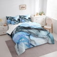 thumbnail image 3 of Feelyou Watercolor Marble Women Bedding Comforter Set 7pcs, Luxury Fashion Marbling Blue Queen Bedding Sets, Chic Abstract Ombre Reversible Queen Sheet Sets, Lightweight Room Decor, 3 of 7