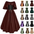 thumbnail image 1 of LINMOUA Women's Fashion Retro Collision Slim Flying Sleeve Big Hem Dress One Shoulder Dresses, 1 of 5