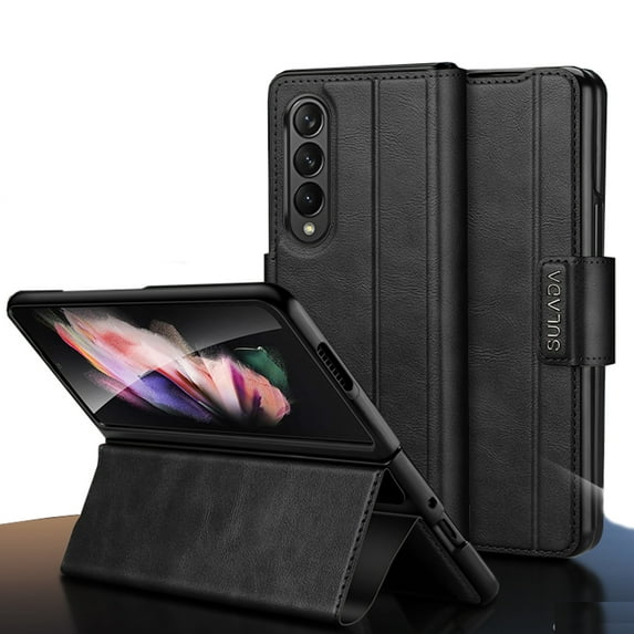 ELEHOLD Leather Case for Samsung Galaxy Z Fold 4 Premium PU Leather Case Full Body All-Inclusive Protection Flip Case Magnetic Closure Shockproof Cover for Samsung Z Fold 4 for Men Women, Black