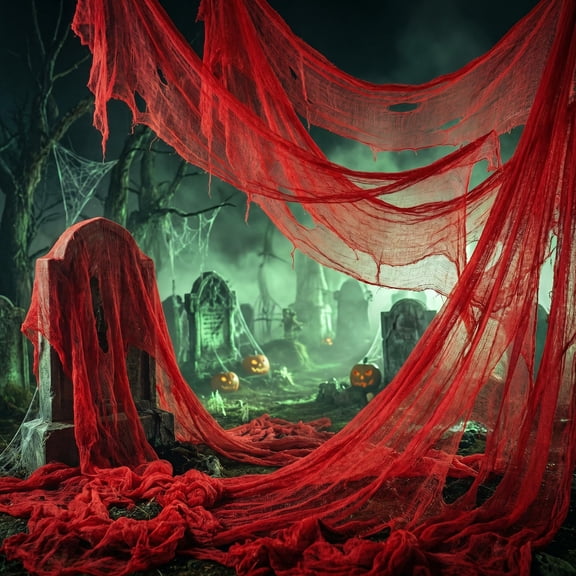 EBaokuup 300 x 39 inch Halloween Creepy Gauze, Red Fine Yarn Mesh Cloth for Haunted House, Party and Yard Decor