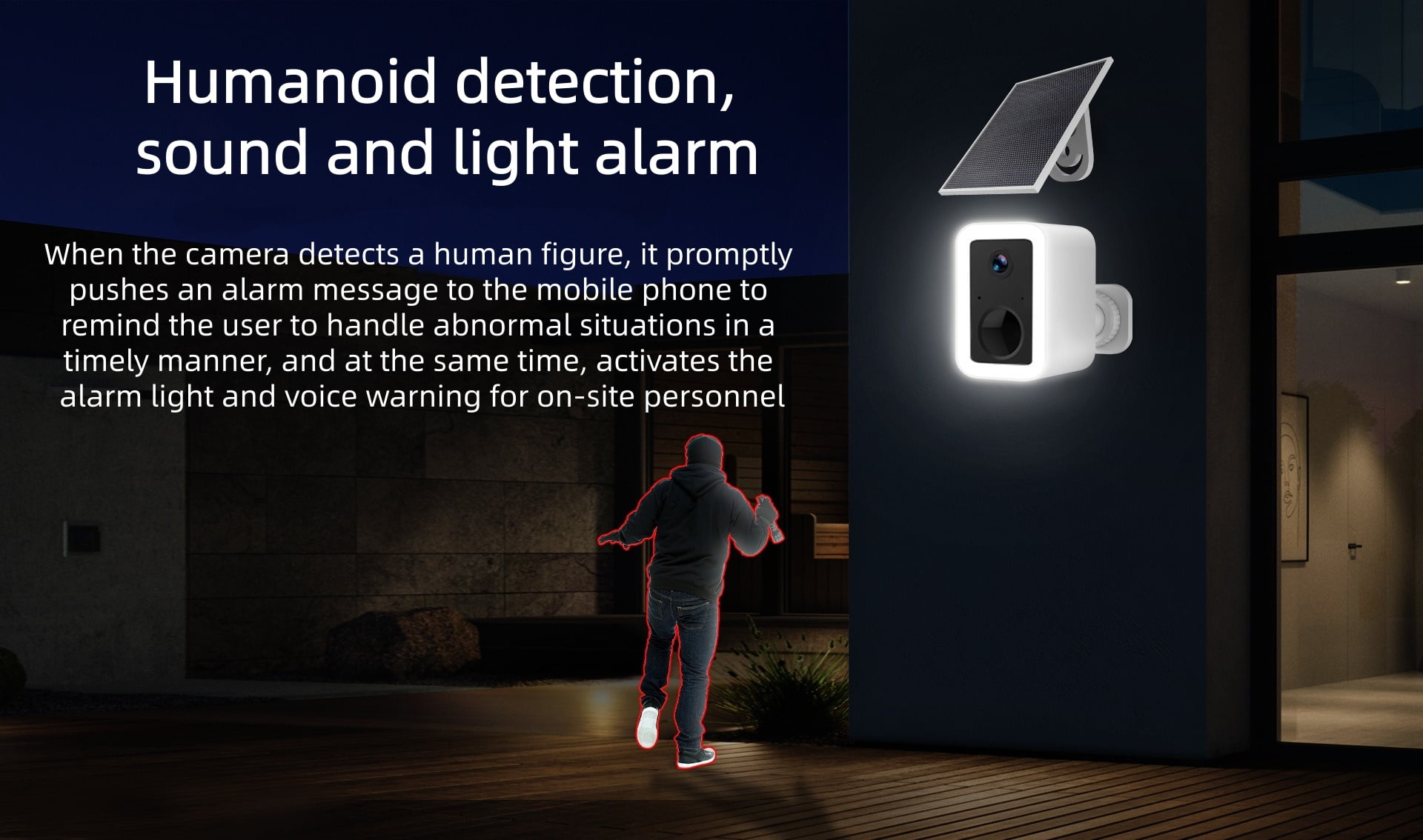 Solar-Powered Wireless Security Camera with Rechargeable Battery, Alarm, 360° Pan/Tilt, Night Vision for Indoor/Outdoor Use