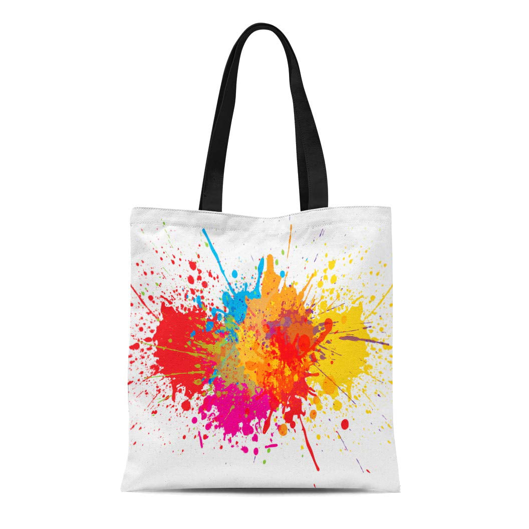 SIDONKU Canvas Tote Bag Watercolor for Abstract Spray Paint Ink Stains  Color Pink Reusable Shoulder Grocery Shopping Bags Handbag 
