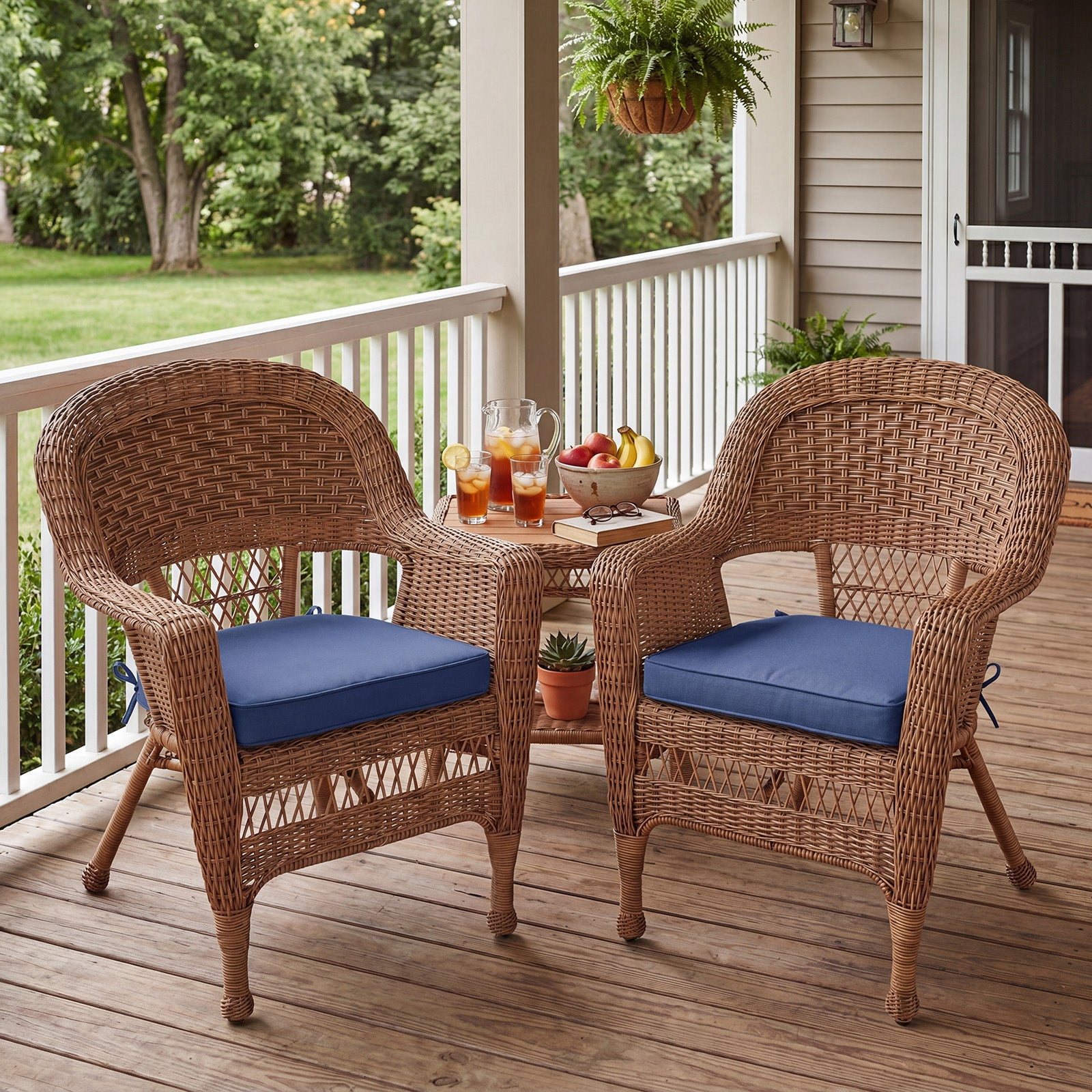 BPS 18" x 19" Outdoor Chair Cushion, Fade Resistant Patio Seat Cushion Pads with Ties, Set of 4 - Dark Blue