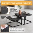 thumbnail image 6 of Square Nesting Coffee Table Set of 2 with Faux Marble Top and Metal Frame, Coffee Table Set, Suitable for Living Rooms, Apartments,Black, 6 of 9