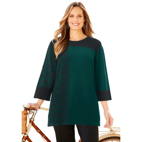 Catherines Women's Plus Size Jacquard Colorblock Pullover