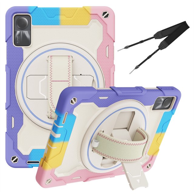 XYX 3in1 Rotating Stand Case for Xiaomi Redmi Pad SE 11.0 inch Released 2023 with Hand/Shoulder Strap, Shockproof Rugged, Colorful Pink