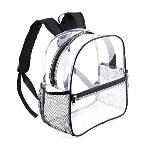 Mini Clear Backpack 12x12x6 Stadium Approved Clear Backpacks Small Plastic Transparent Backpack (Black)