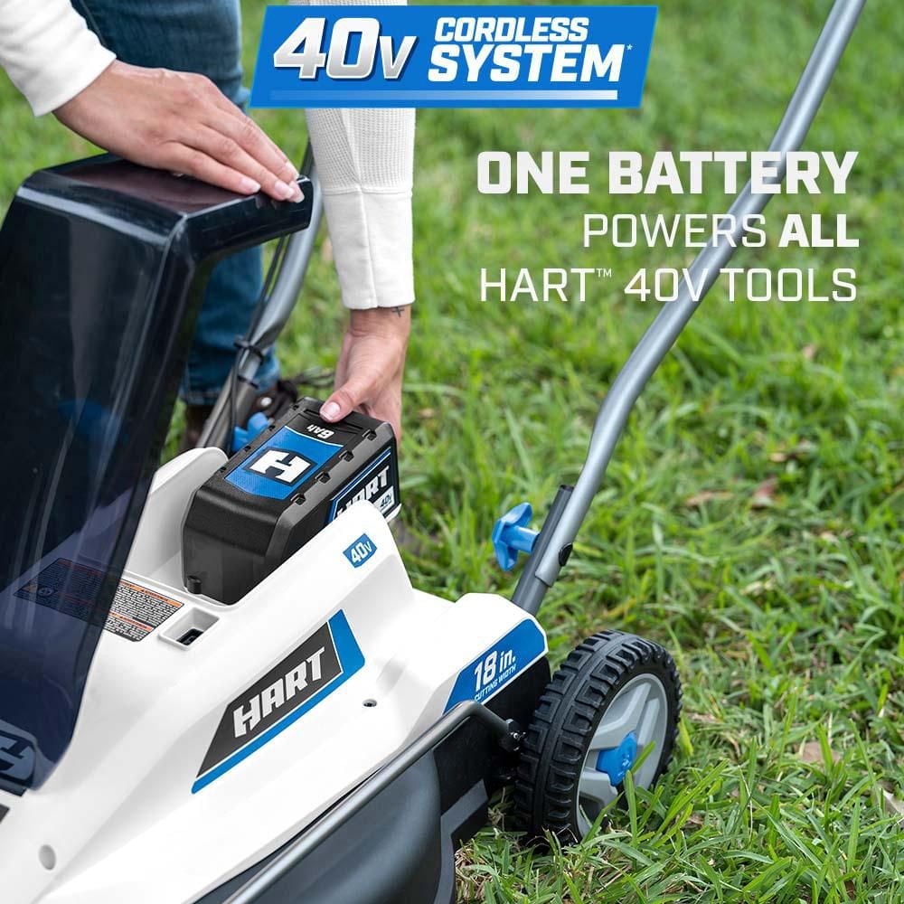 HART 40-Volt Cordless 18-inch Push Mower Kit, (1) 6Ah Lithium-Ion Battery, (1) Battery Charger