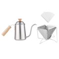 thumbnail image 1 of Hervidor de agua con cuello de cisne, juego de cafetera para acampar, liviano, con gotero para verter café, cafetera hecha a mano para exteriores con papel de filtro, 1 of 8