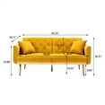 thumbnail image 7 of Velvet Futon Sofa Bed with 2 Pillows, Modern Tufted Upholstered Accent Sleeper Sofa Couch with Adjustable Backrest and Golden Metal Legs, Folding Loveseat Sofa Recliner Couch for Bedroom, Mustard, 7 of 7