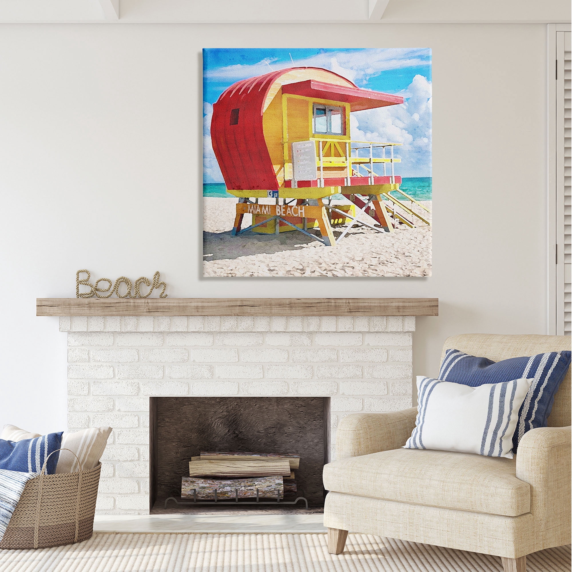 Stupell Industries Miami Beach Hut Nature Painting Gallery Wrapped Canvas Print Wall Art, 36 x 36