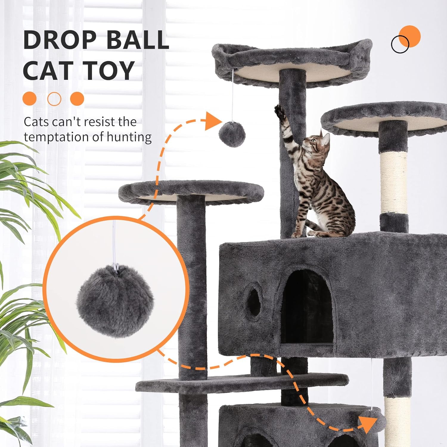 XF XINFENG 54 in Cat Tree Tower Playhouse Multi-Level Pet/Cat Cozy Condo Furniture for Indoor Cats with Scratching Posts Stand House,LIGHT GRAY