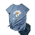 thumbnail image 3 of QAFOPEH Women Daisy Print Round Neck Short Sleeve High-Low Hem Top, 3 of 7