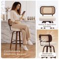 thumbnail image 5 of EHANCIS 26" Swivel Counter Height Bar Stools Set of 2, Boho Cane Rattan Back Chairs with Beige PU Leather Upholstered Seat & Walnut Wood for Kitchen Island, 5 of 9