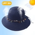 thumbnail image 3 of 56-58 cm circunferencia del sombrero sombrero de sol de verano para mujer sombrero de paja borla colgante de concha sombrero de pescador, 3 of 5
