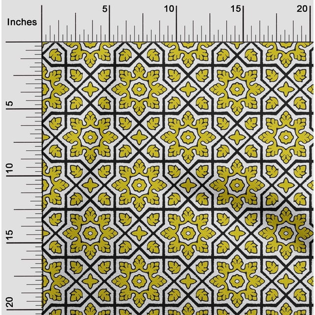 oneOone Cotton Jersey Yellow Fabric Geometric & Floral Block Sewing Craft Projects Fabric Prints By Yard 58 Inch Wide