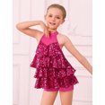 thumbnail image 5 of IBTOM CASTLE Girls Sequin Dance Outfit Sparkly Latin Hip Hop Jazz Dance Outfit Halter Mesh Ruffle Dress Top and Shorts Dancewear Hot Pink, 5 of 7