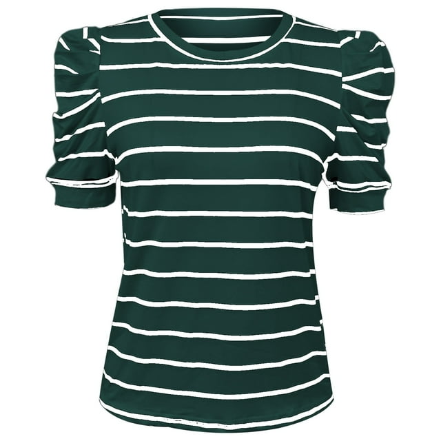 T-Shirts Décontractés à Manches Courtes pour Femmes, Col Rond, Blouses Rayées pour l'Été au Quotidien