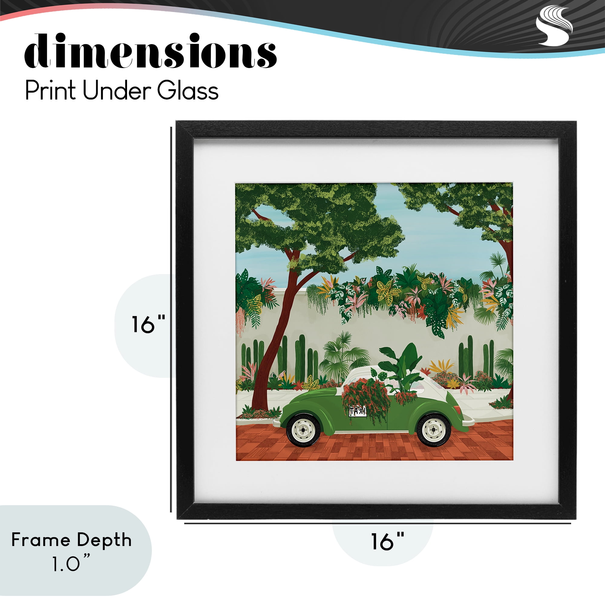 Stupell Industries Overgrown Garden Taxi Black Framed Print Under Glass, design by Vero Illustrates