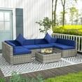thumbnail image 3 of Resenkos 7-Piece Rattan Sectional Set, Outdoor Sectional Furniture, PE Rattan, Mixed Gray and Blue, 3 of 11