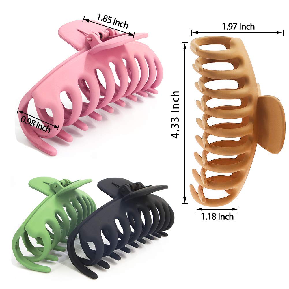 Big Hair Claw Clips 4.3 Inch Nonslip Large Claw Clip for Women and Girls Thin Hair, 90's Strong Hold Hair Clips for Thick Hair, 4 Color Available (4 Packs) - image 3 of 6