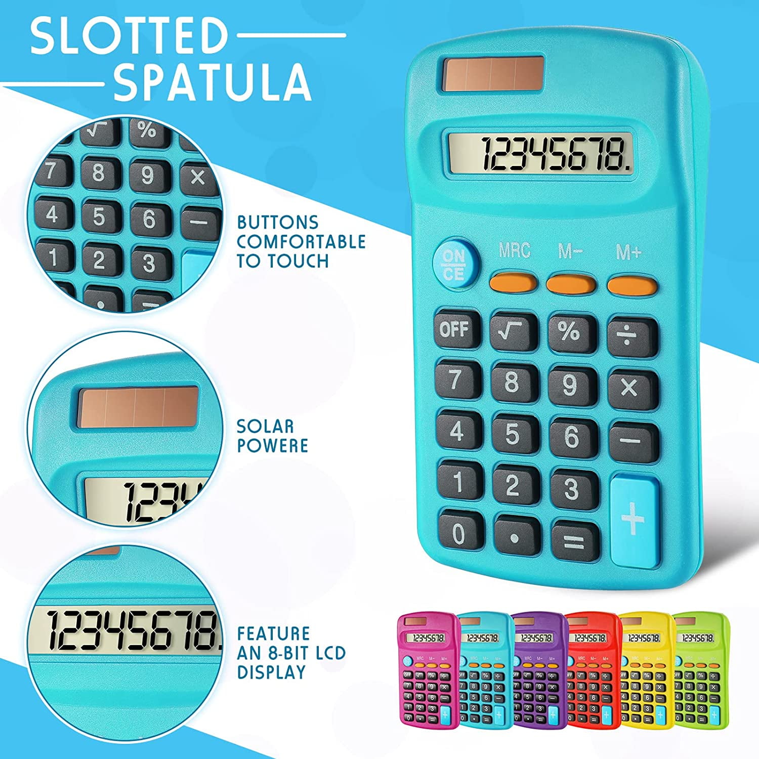 6 Pieces Small Basic Calculator Bulk 8 Digit Mini Solar Battery Dual Power Pocket for Kids Students Classroom Desktop Home Office, Standard Function Colors