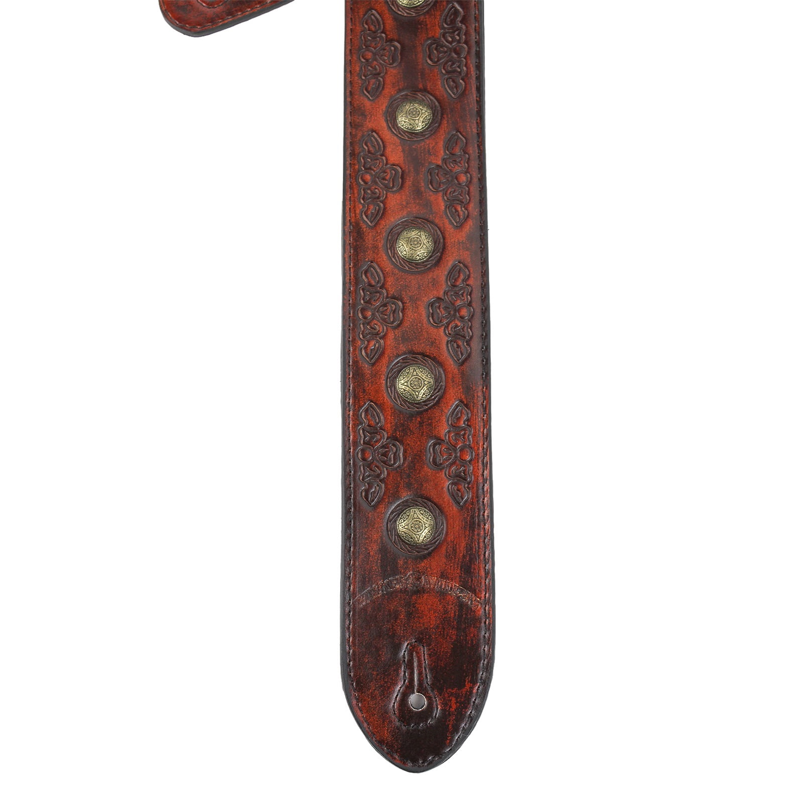 Walker & Williams Antique Cherry Padded Leather Guitar Strap with Brass Coin Studs Walker & Williams GE-202