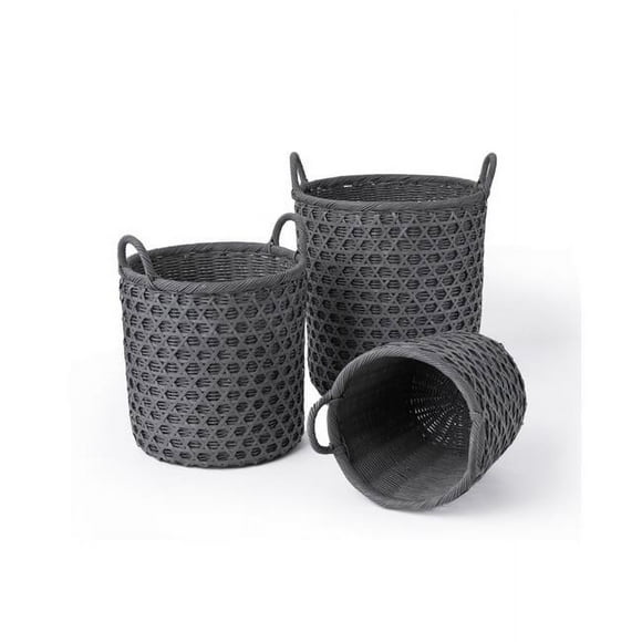 Baum 21A270K-G Round Rattan & Bamboo Caning Baskets with Ear Handles - Set of 3