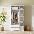 thumbnail image 2 of 3-Door Mirror Wardrobe Cabinet Closet with 2 Drawers and Top Cabinet &Storage Shelves and Hanging Rail, Bedroom Organizer, White, 2 of 7