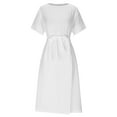 thumbnail image 4 of Cmfcve Women's Office Dress Tie Split Temperament Midi Dress Short Sleeve Round Neck Casual Dresses, 4 of 6