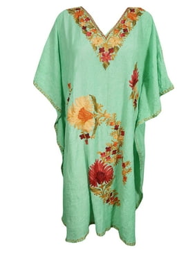Mogul Women's Floral Caftan Embellished Beach Cover Up Tunic DRESS 2X
