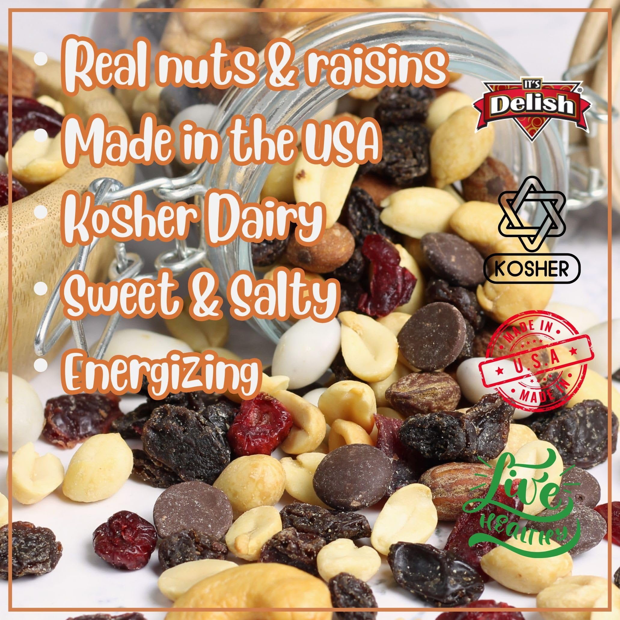Deluxe Trail Mix with Greek Yogurt, Chocolate, Fruit and Nuts by Its Delish, 10 Lbs Bulk Bag  Healthy Mix of Greek Yogurt Coated Raisins & Dark Chocolate Chips, Sweet & Salty Snack  Kosher Dairy