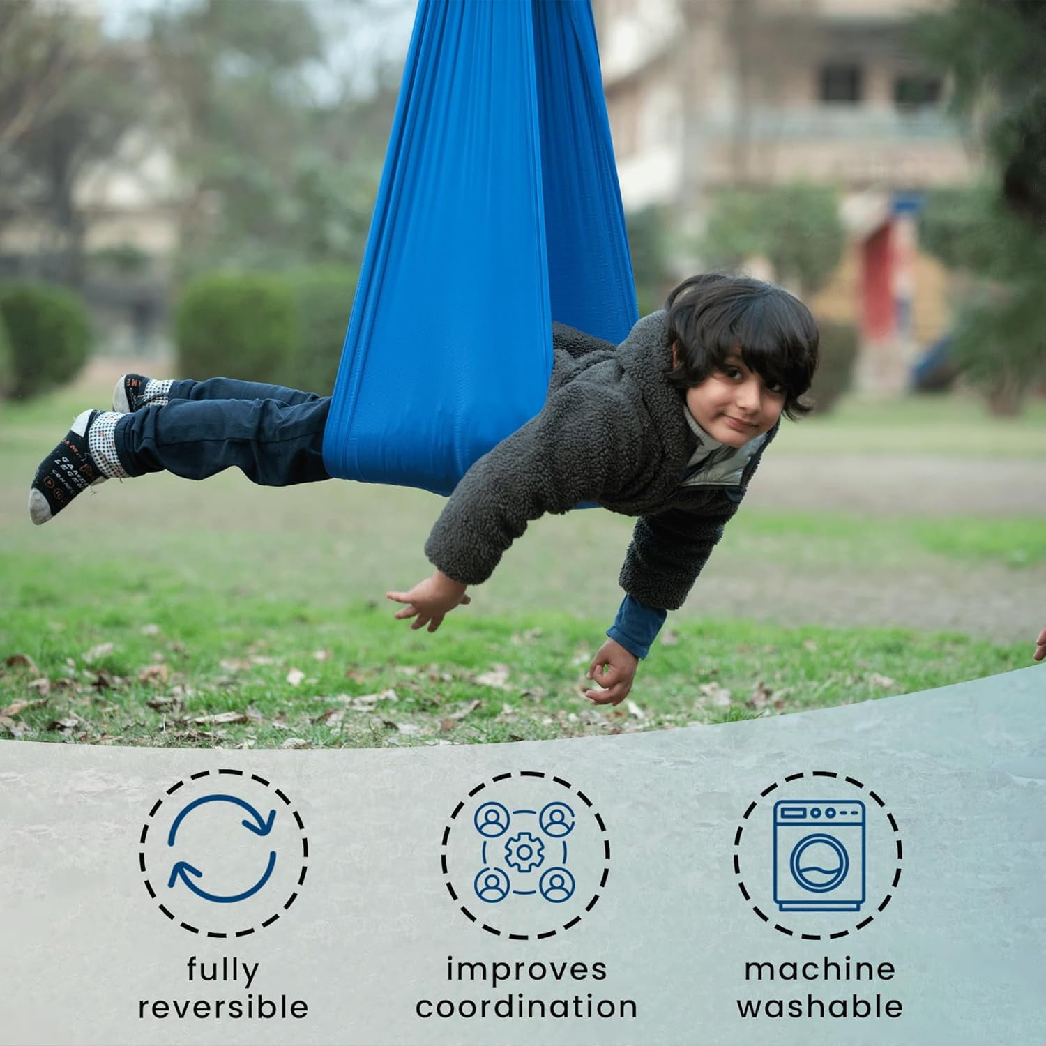 Sensory Swing | Indoor Swing for Kids | Stretchable Therapy Swing Cuddle Swing for Indoor with Soft Nylon Fabric for Calming Effect|Great for Autistic Kids (Dark Blue)