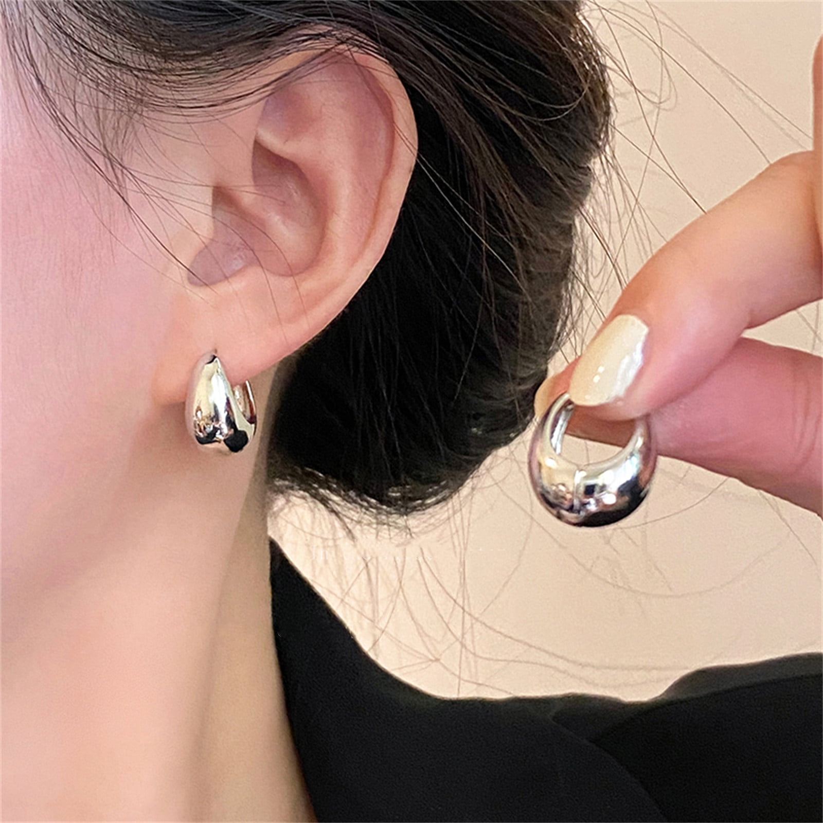 Chunky Silver Gold Hoop Earrings 18K Gold Plated for Women, Minimalist Jewelry Gift