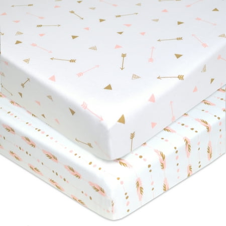 American Baby Co. Cotton Jersey Knit Fitted Portable/MiniCrib Sheet, Gold/Pink Sparkles 2pk