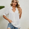 thumbnail image 4 of Defitshape Women's Short Sleeve Blouse Chiffon Puff Sleeve Top Ruffle Shirt Soft Loose Fit Summer Holiday Cute White Large, 4 of 4